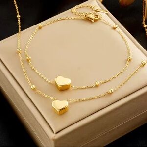 Gold Heart Necklace and Bracelet Set